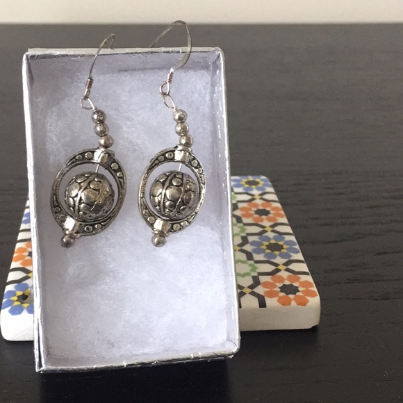 Sterling Silver Dangling Globe Earrings - Picture 3 of 3